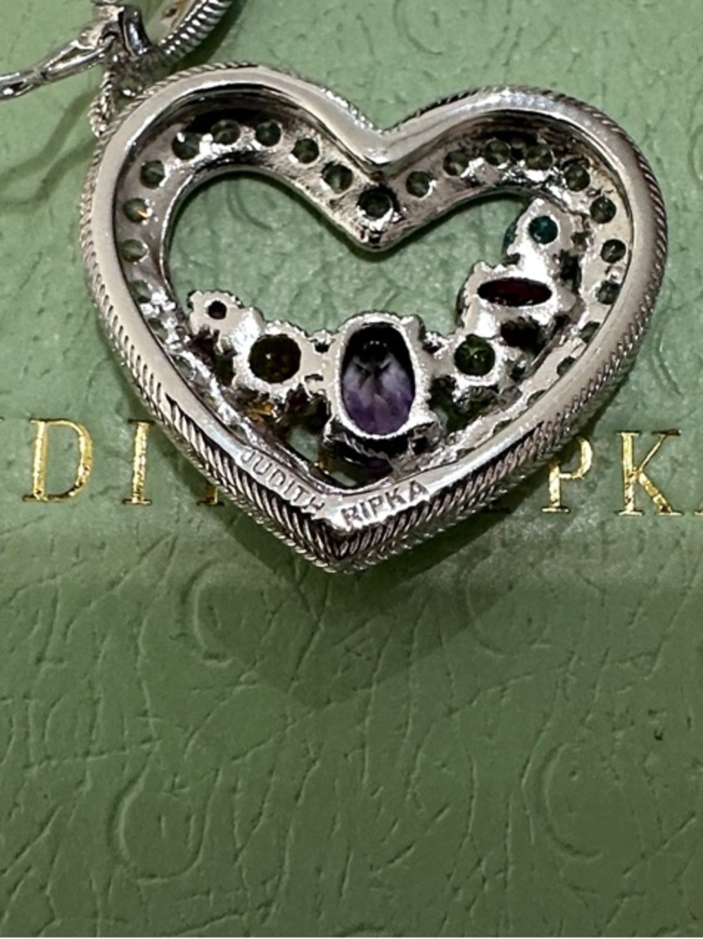 Judith Ripka 925 Sterling Silver Heart Pendant with Multicolored Gemstones - Picture 6 of 6
